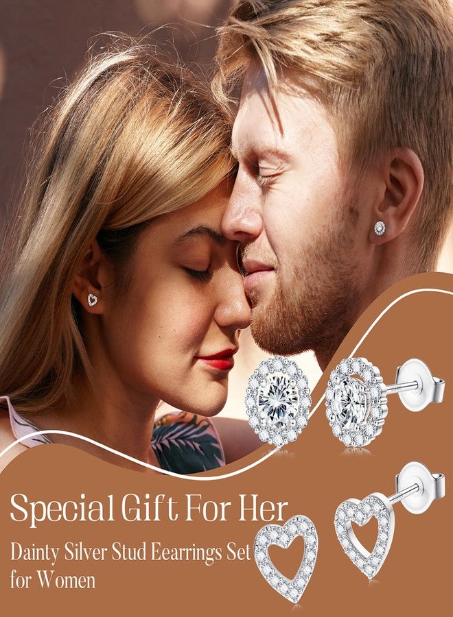 SAILIMUE Hypoallergenic Sterling Silver Stud Earrings for Women Men Brilliant Heart Knot Round Cubic Zirconia Earring Studs for Sensitive Ears Gold Silver Tone - Image 5